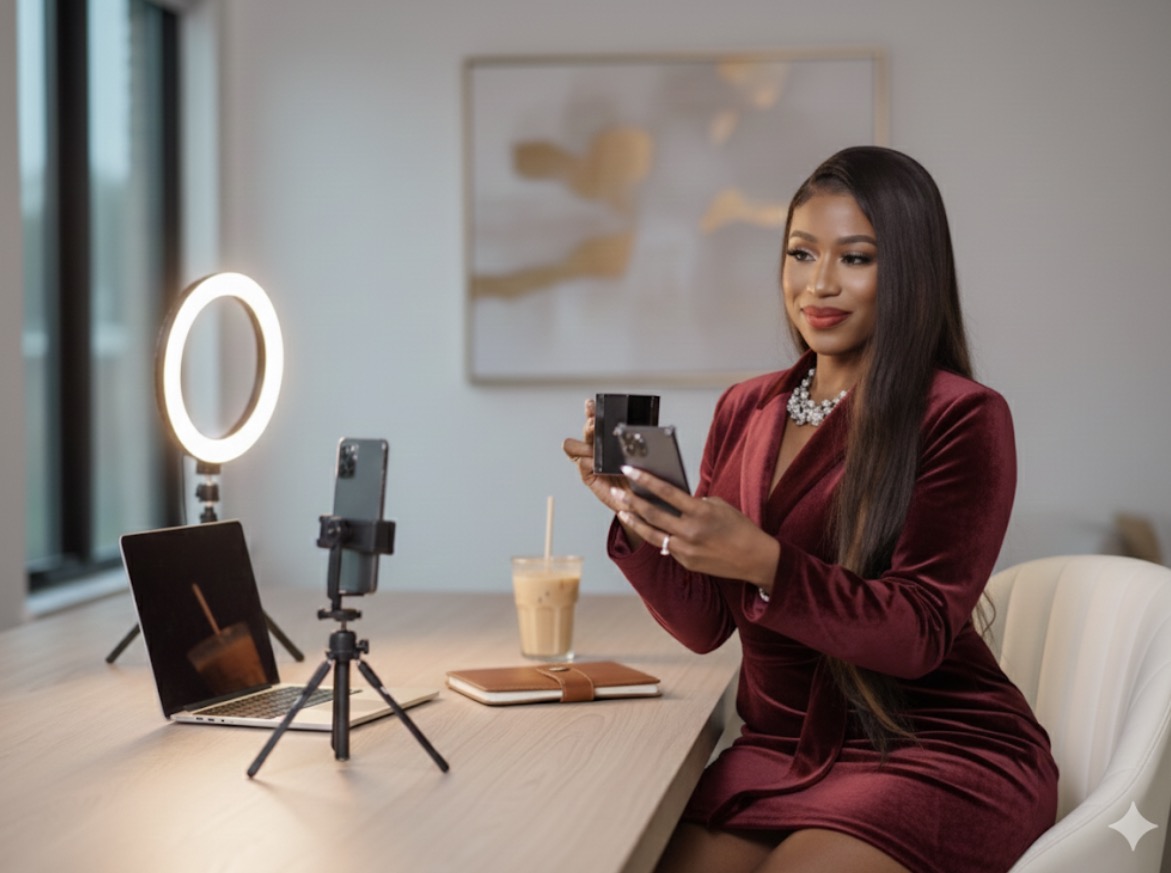 Ashley creating business content in her studio